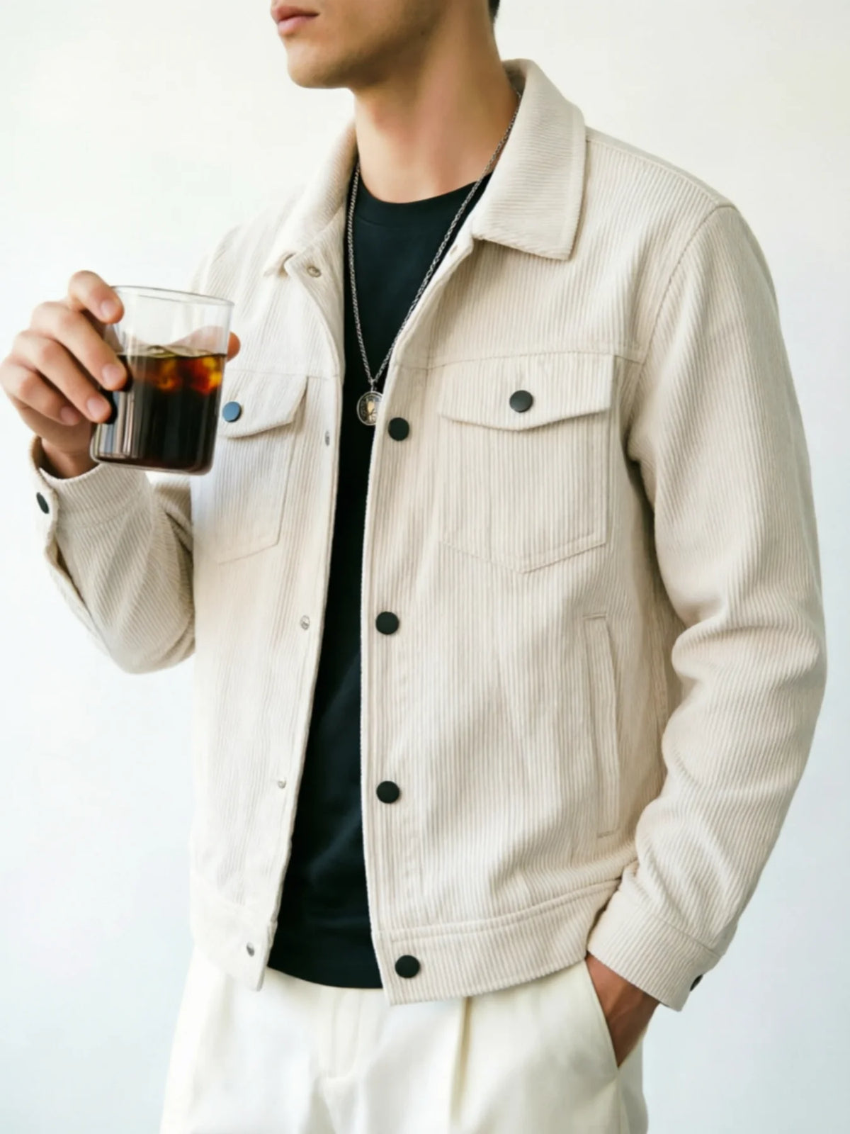 Men's Corduroy Jacket: Classic Collar Design, Multiple Colors Available, Loose Fit Comfortable and Versatile