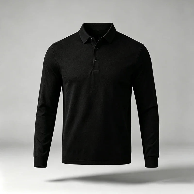 Men Business Casual Lapel Long Sleeve Polo Top Subtle Texture Fabric Placket Regular Cut All Match Comfort Daily Wear Shirt