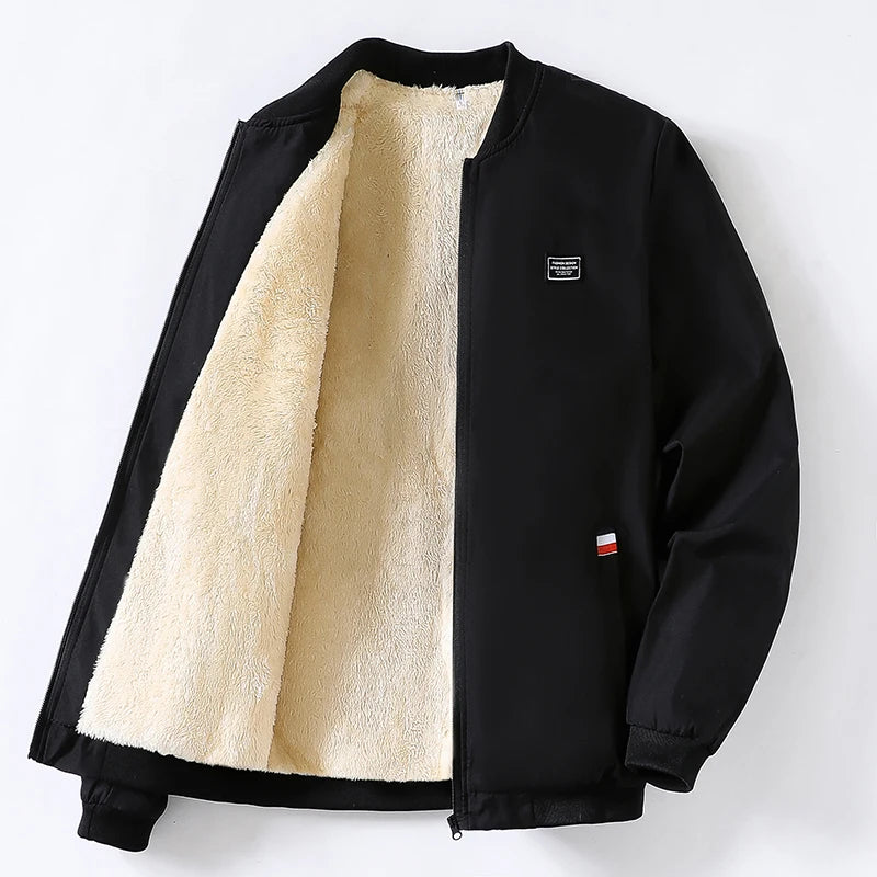 Fur Men's Casual Long Sleeve Zipper Baseball Collar Windbreaker Jacket, Chic And Trendy Regular Fit Jacket For Autumn Winter