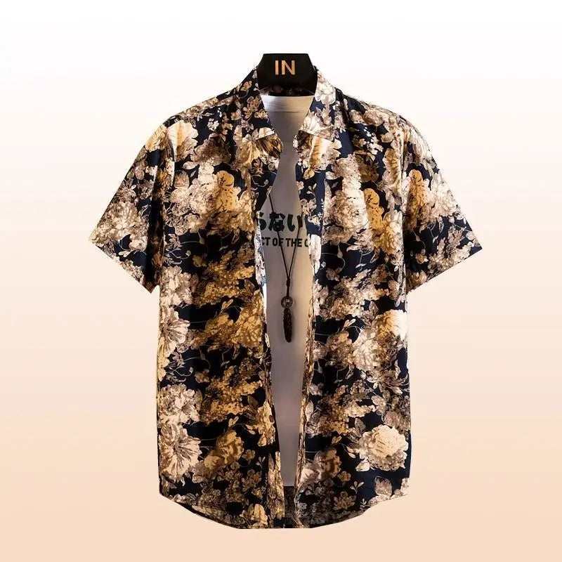 Short Sleeved Flower Shirt Men's Thin Printing Casual Personality Loose Tide