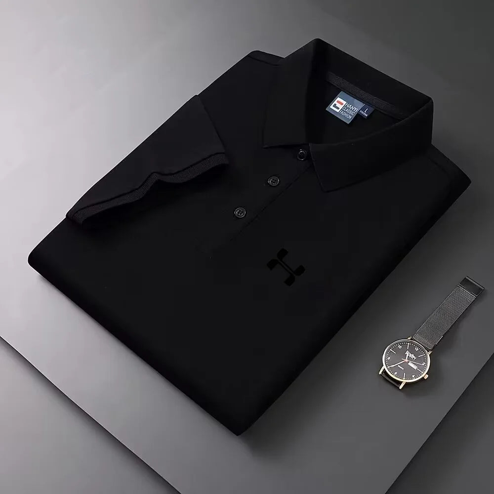 Men's Short Sleeve Color Polo Shirt Breathable Comfortable Elastic Top New Arrivals Casual Business Style Polo Shirt
