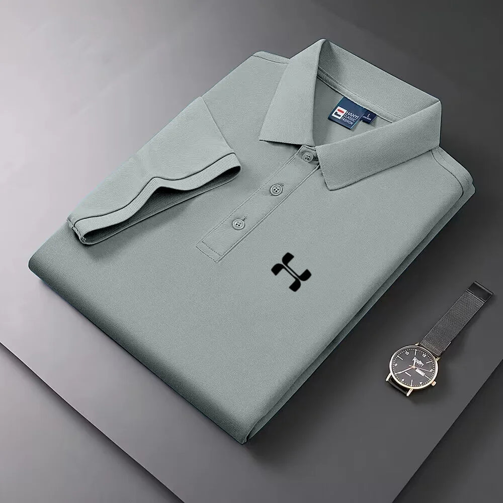 Men's Short Sleeve Color Polo Shirt Breathable Comfortable Elastic Top New Arrivals Casual Business Style Polo Shirt
