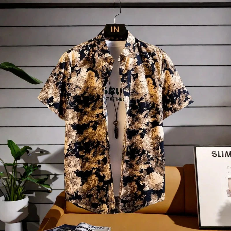 Short Sleeved Flower Shirt Men's Thin Printing Casual Personality Loose Tide