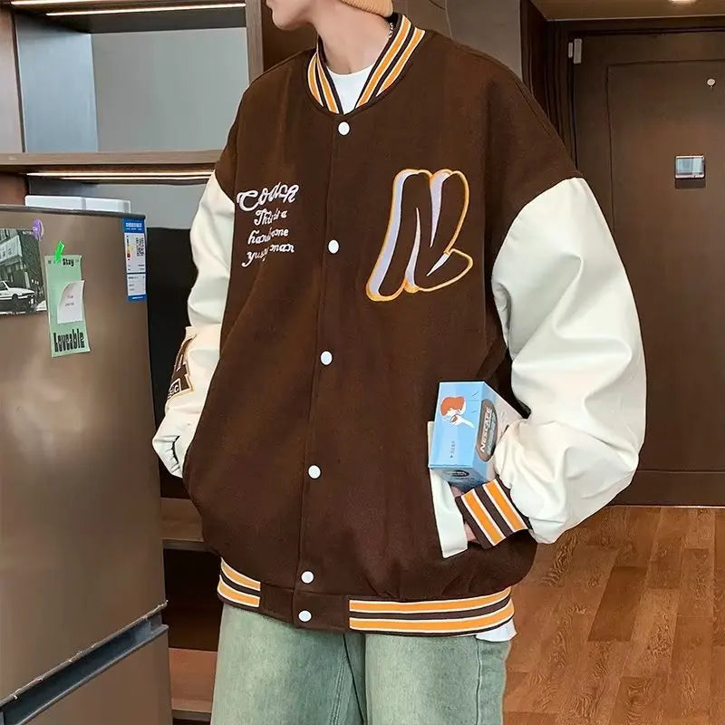 Embroidery Baseball Uniform Man Casual Jackets New Autumn Splicing Trendy Jacket Fashion High Street Outerwear Loose Clothes