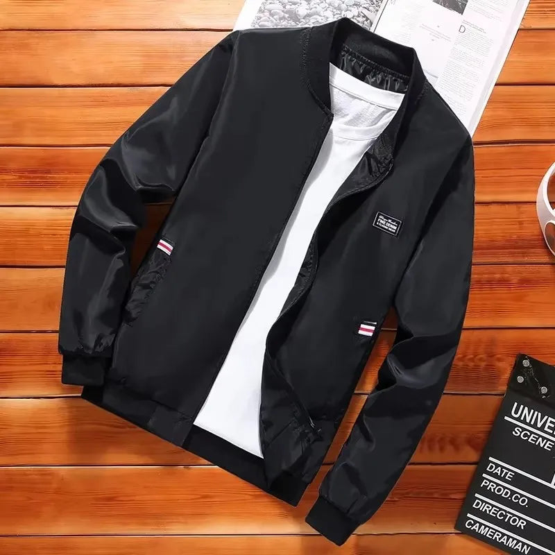 Fur Men's Casual Long Sleeve Zipper Baseball Collar Windbreaker Jacket, Chic And Trendy Regular Fit Jacket For Autumn Winter