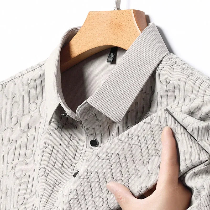 2026 New Men's Business Casual Short Sleeved Printed Polo Shirt Fashionable Breathable Comfortable and Versatile Top