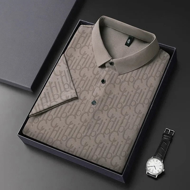 2026 New Men's Business Casual Short Sleeved Printed Polo Shirt Fashionable Breathable Comfortable and Versatile Top