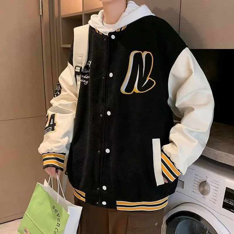 Embroidery Baseball Uniform Man Casual Jackets New Autumn Splicing Trendy Jacket Fashion High Street Outerwear Loose Clothes