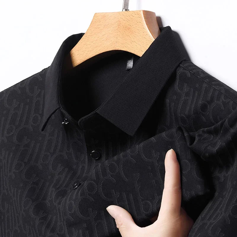 2026 New Men's Business Casual Short Sleeved Printed Polo Shirt Fashionable Breathable Comfortable and Versatile Top