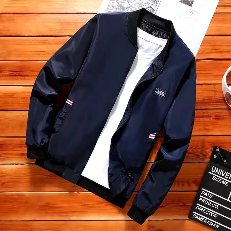 Fur Men's Casual Long Sleeve Zipper Baseball Collar Windbreaker Jacket, Chic And Trendy Regular Fit Jacket For Autumn Winter