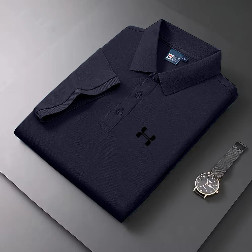 Men's Short Sleeve Color Polo Shirt Breathable Comfortable Elastic Top New Arrivals Casual Business Style Polo Shirt