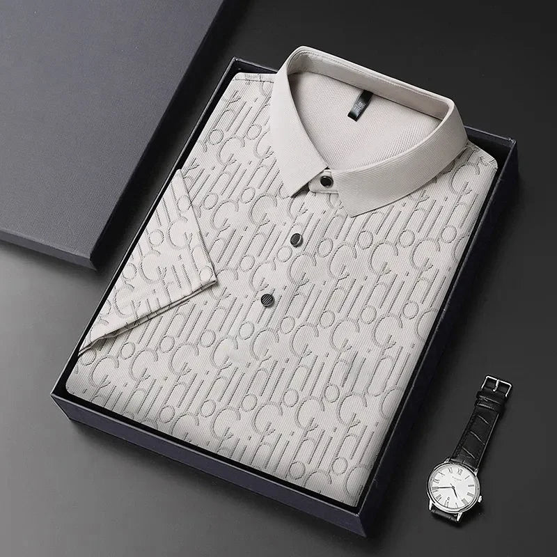 2026 New Men's Business Casual Short Sleeved Printed Polo Shirt Fashionable Breathable Comfortable and Versatile Top
