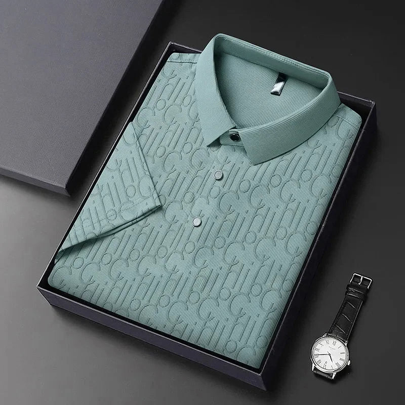 2026 New Men's Business Casual Short Sleeved Printed Polo Shirt Fashionable Breathable Comfortable and Versatile Top