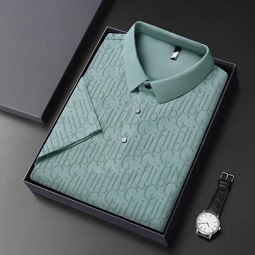 2026 New Men's Business Casual Short Sleeved Printed Polo Shirt Fashionable Breathable Comfortable and Versatile Top