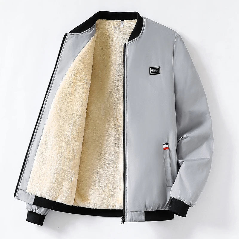 Fur Men's Casual Long Sleeve Zipper Baseball Collar Windbreaker Jacket, Chic And Trendy Regular Fit Jacket For Autumn Winter