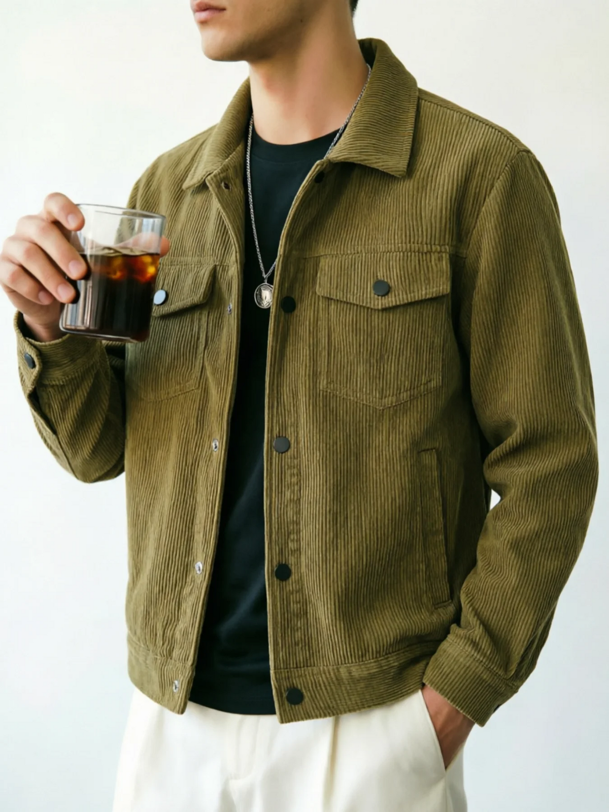 Men's Corduroy Jacket: Classic Collar Design, Multiple Colors Available, Loose Fit Comfortable and Versatile