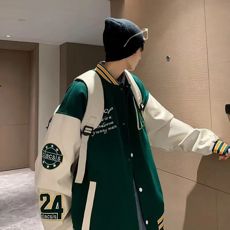 Embroidery Baseball Uniform Man Casual Jackets New Autumn Splicing Trendy Jacket Fashion High Street Outerwear Loose Clothes