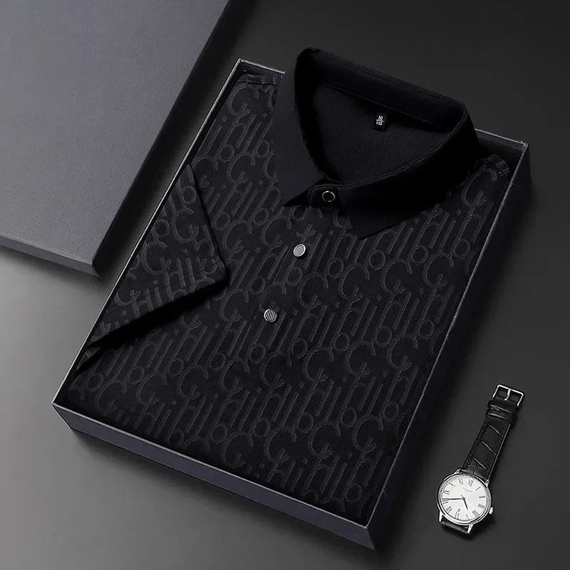2026 New Men's Business Casual Short Sleeved Printed Polo Shirt Fashionable Breathable Comfortable and Versatile Top