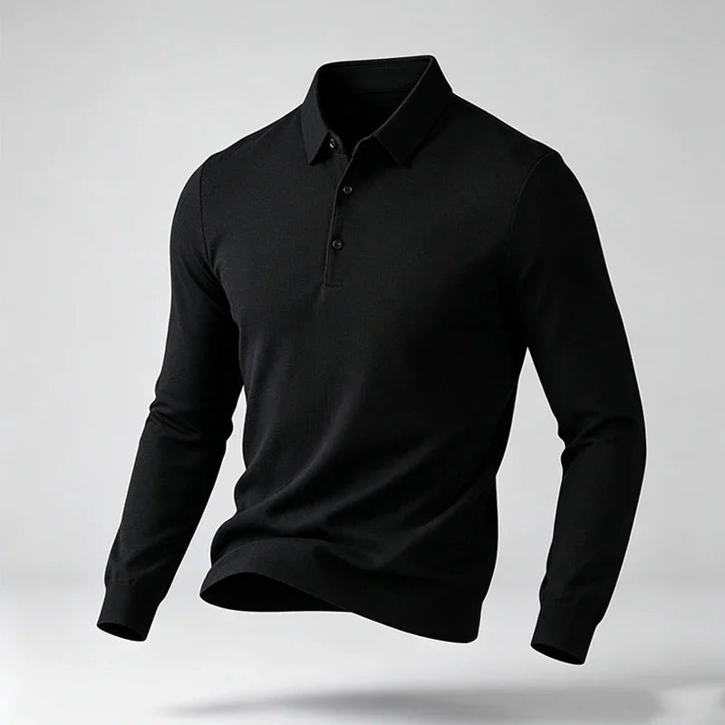 Men Business Casual Lapel Long Sleeve Polo Top Subtle Texture Fabric Placket Regular Cut All Match Comfort Daily Wear Shirt