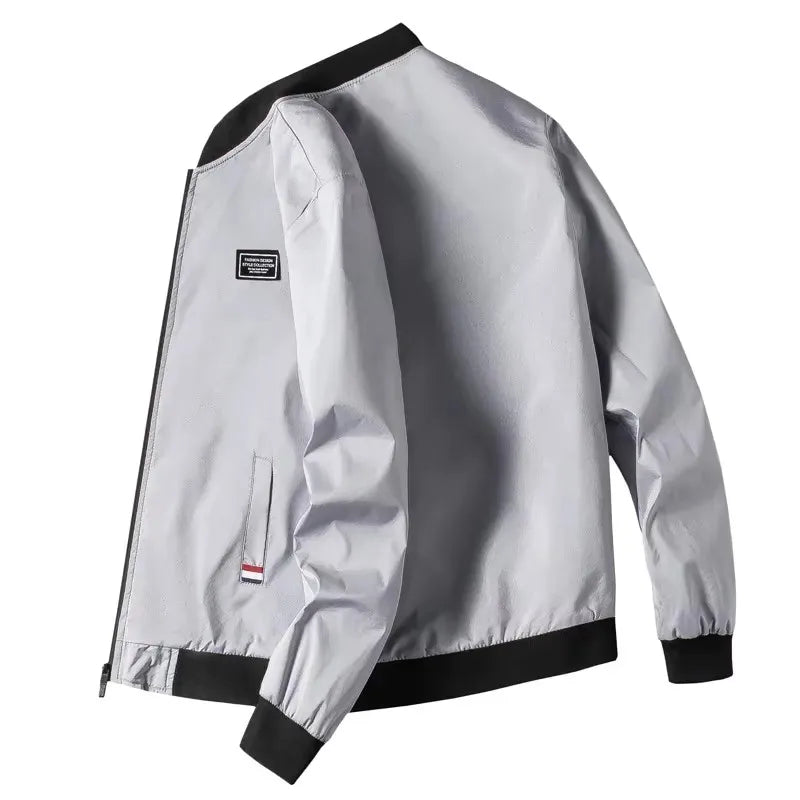 Fur Men's Casual Long Sleeve Zipper Baseball Collar Windbreaker Jacket, Chic And Trendy Regular Fit Jacket For Autumn Winter