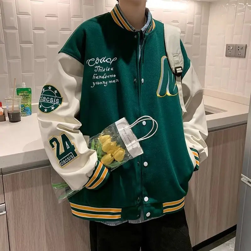 Embroidery Baseball Uniform Man Casual Jackets New Autumn Splicing Trendy Jacket Fashion High Street Outerwear Loose Clothes