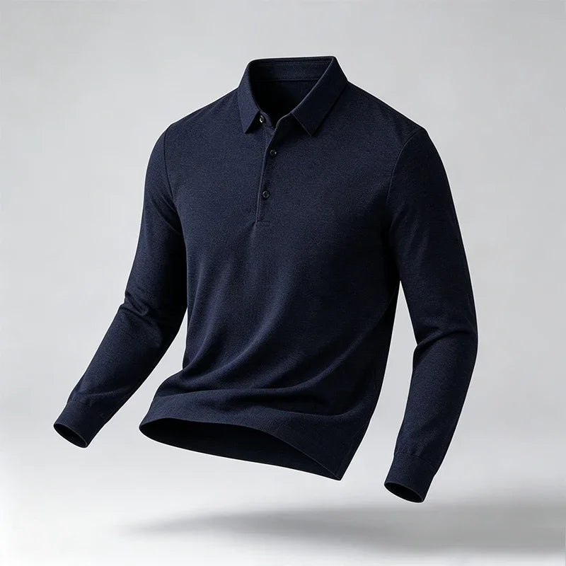 Men Business Casual Lapel Long Sleeve Polo Top Subtle Texture Fabric Placket Regular Cut All Match Comfort Daily Wear Shirt