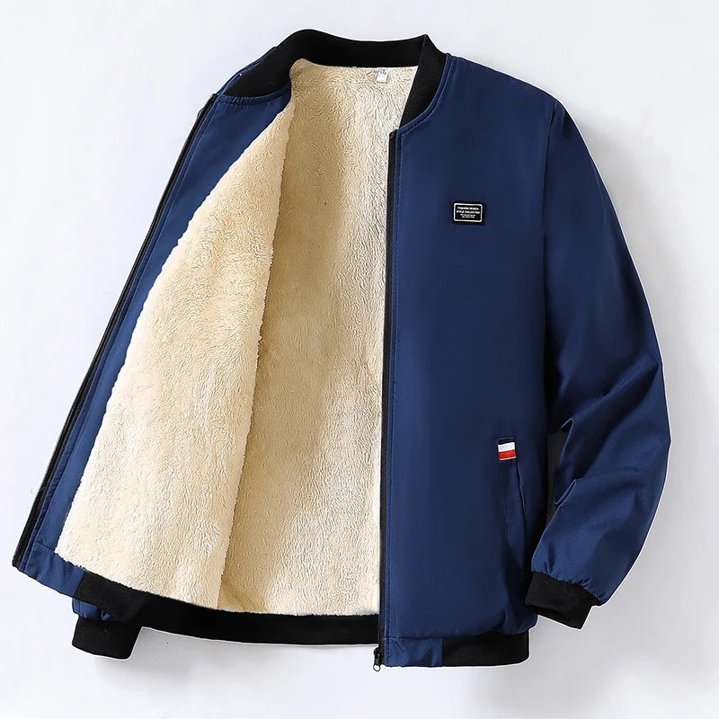 Fur Men's Casual Long Sleeve Zipper Baseball Collar Windbreaker Jacket, Chic And Trendy Regular Fit Jacket For Autumn Winter