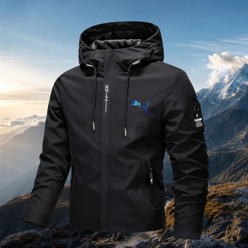 Men's Spring Autumn Streetwear Hooded Jacket 2026 New Casual Zip Up Loose Coat Outdoor Hiking Jogging Activewear Windbreaker