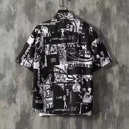 Japanese Retro Printed Short-Sleeve Shirt for Men,Trendy Brand Letter Shirt, Loose Casual VersatileThin Short-Sleeve Dress Shirt