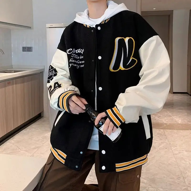 Embroidery Baseball Uniform Man Casual Jackets New Autumn Splicing Trendy Jacket Fashion High Street Outerwear Loose Clothes