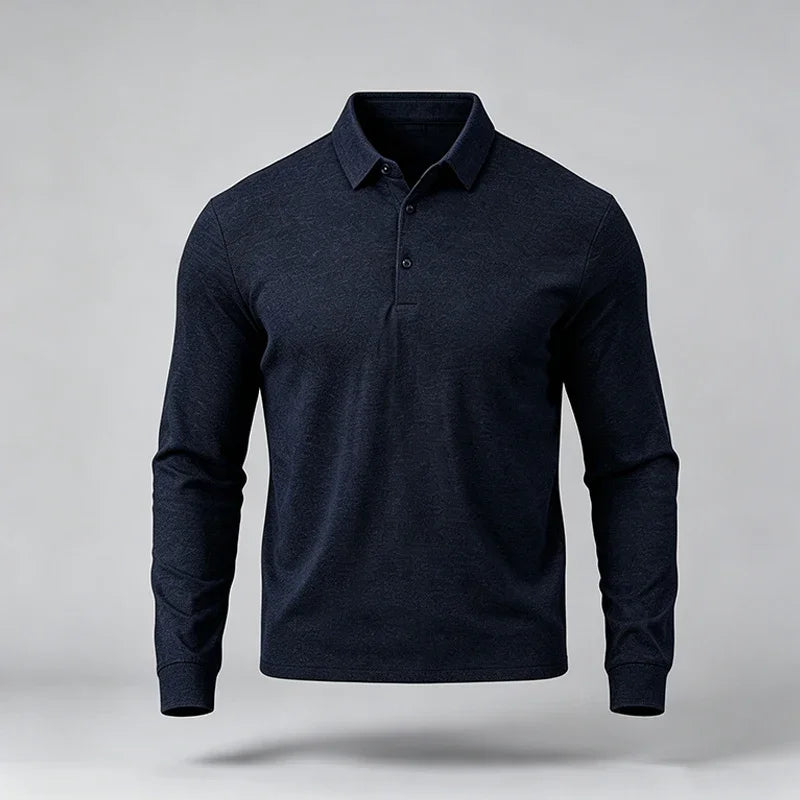 Men Business Casual Lapel Long Sleeve Polo Top Subtle Texture Fabric Placket Regular Cut All Match Comfort Daily Wear Shirt
