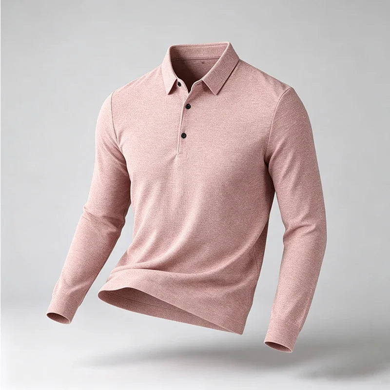 Men Business Casual Lapel Long Sleeve Polo Top Subtle Texture Fabric Placket Regular Cut All Match Comfort Daily Wear Shirt