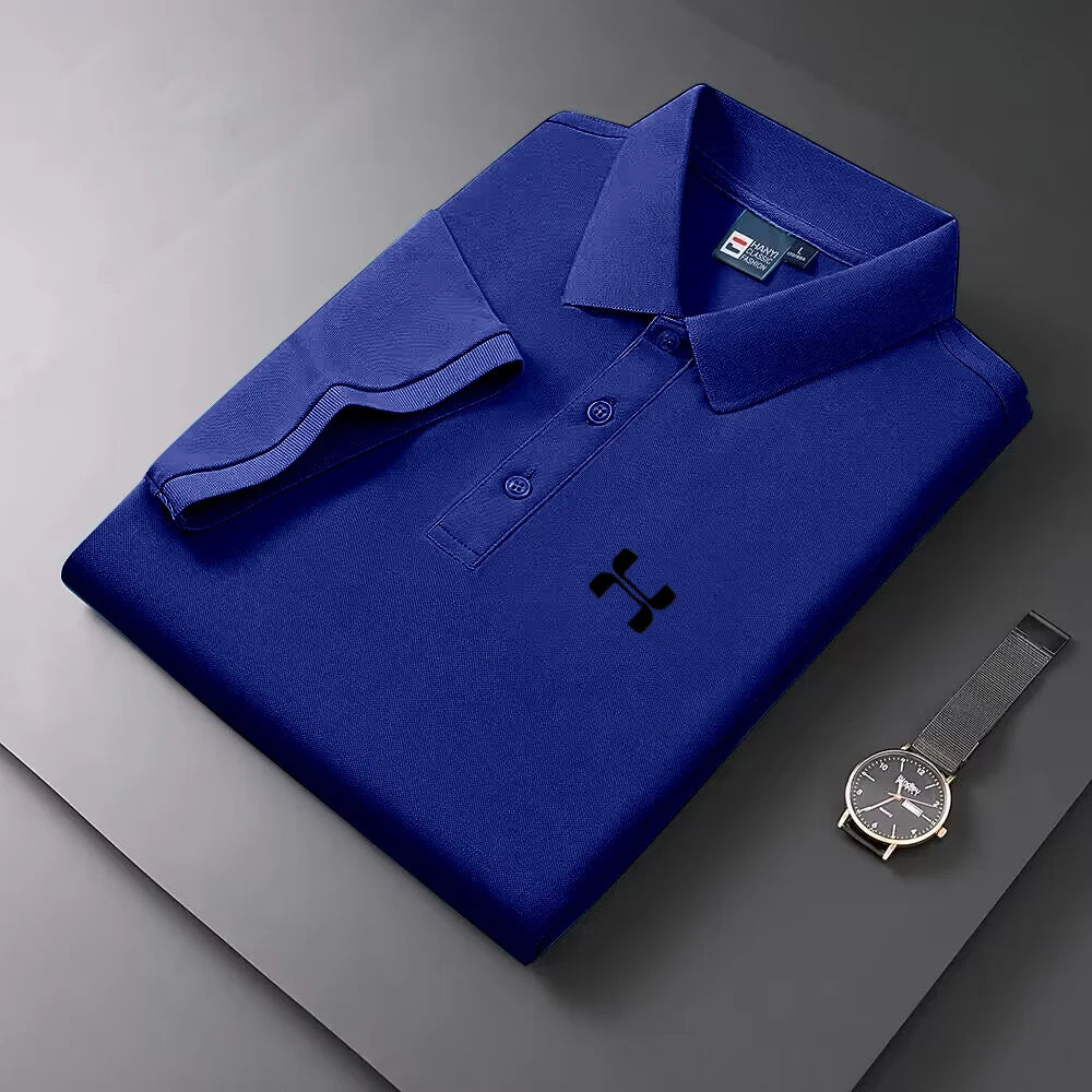 Men's Short Sleeve Color Polo Shirt Breathable Comfortable Elastic Top New Arrivals Casual Business Style Polo Shirt