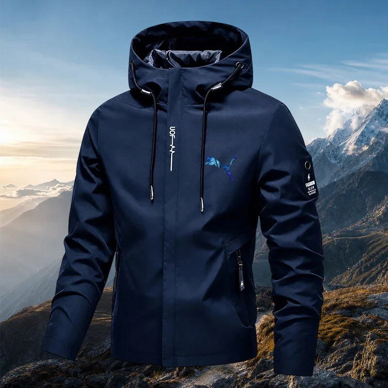 Men's Spring Autumn Streetwear Hooded Jacket 2026 New Casual Zip Up Loose Coat Outdoor Hiking Jogging Activewear Windbreaker