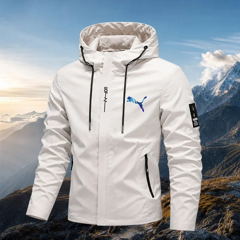 Men's Spring Autumn Streetwear Hooded Jacket 2026 New Casual Zip Up Loose Coat Outdoor Hiking Jogging Activewear Windbreaker