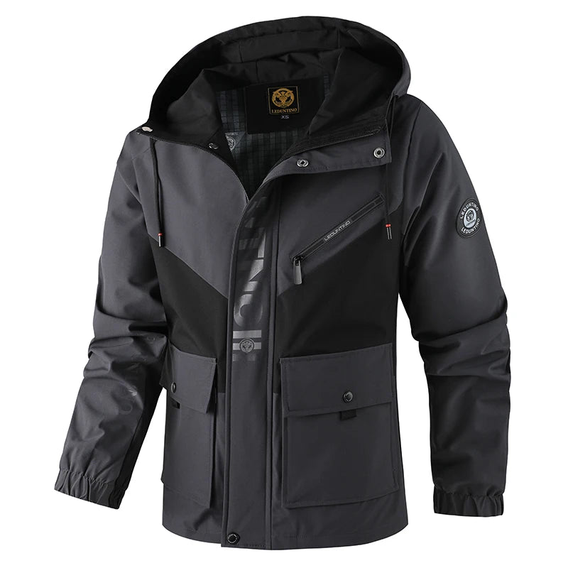 Oversized Color-Block Tactical Jacket - Waterproof, Brand Logo Multi-Pocket, Heavy-Duty for Outdoor Exploration & Daily Fashion