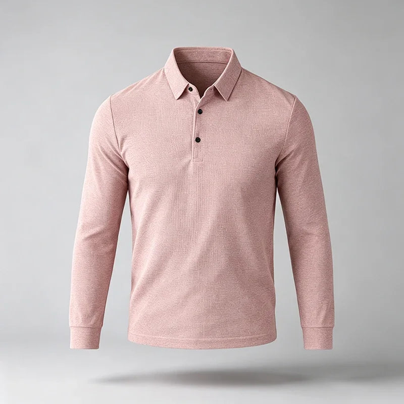 Men Business Casual Lapel Long Sleeve Polo Top Subtle Texture Fabric Placket Regular Cut All Match Comfort Daily Wear Shirt