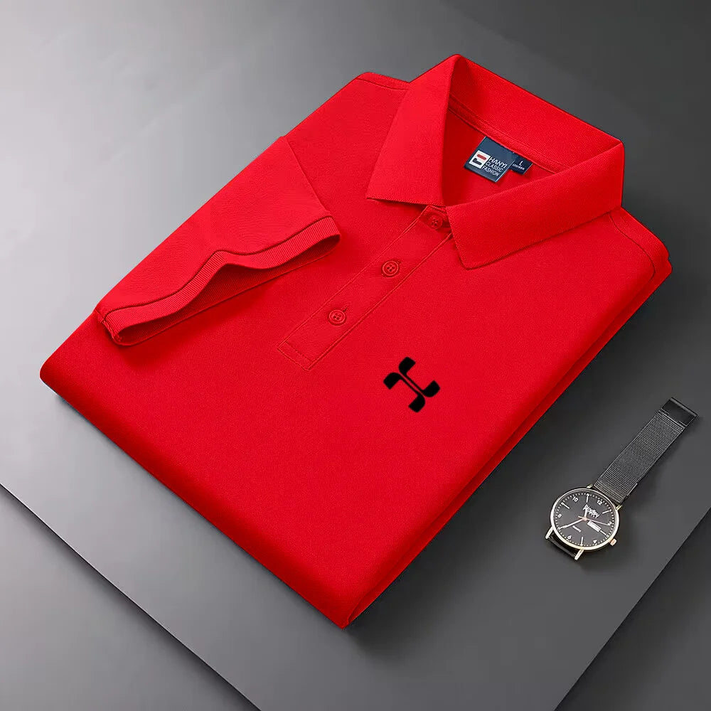 Men's Short Sleeve Color Polo Shirt Breathable Comfortable Elastic Top New Arrivals Casual Business Style Polo Shirt