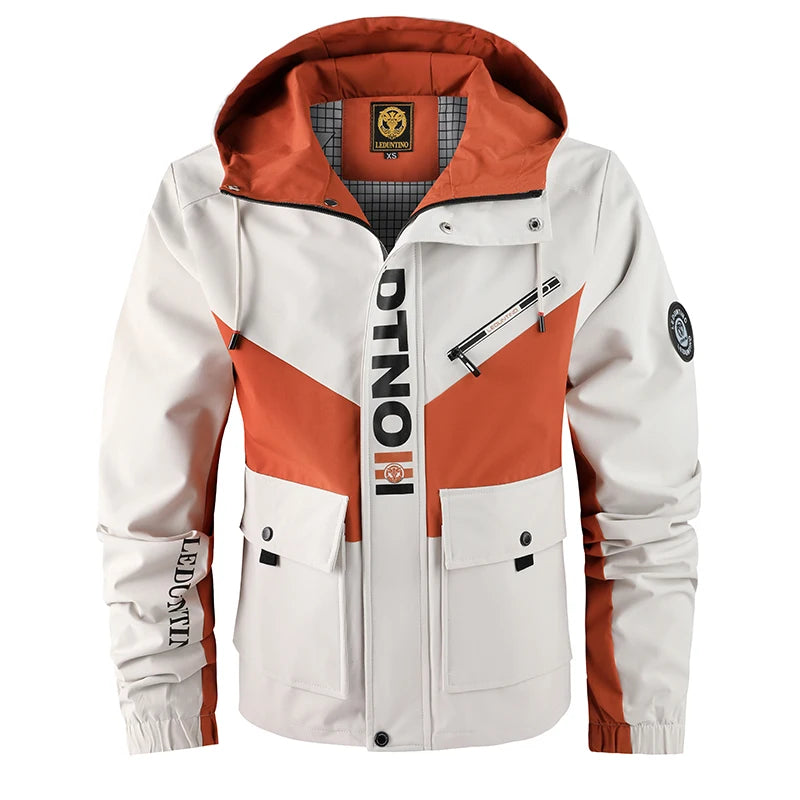 Oversized Color-Block Tactical Jacket - Waterproof, Brand Logo Multi-Pocket, Heavy-Duty for Outdoor Exploration & Daily Fashion