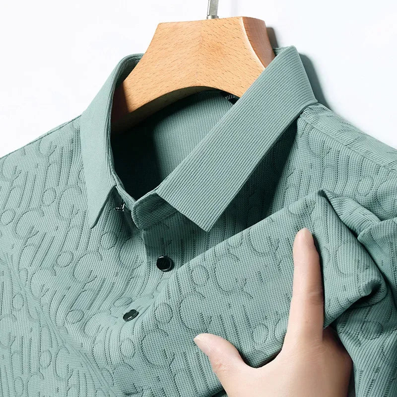 2026 New Men's Business Casual Short Sleeved Printed Polo Shirt Fashionable Breathable Comfortable and Versatile Top