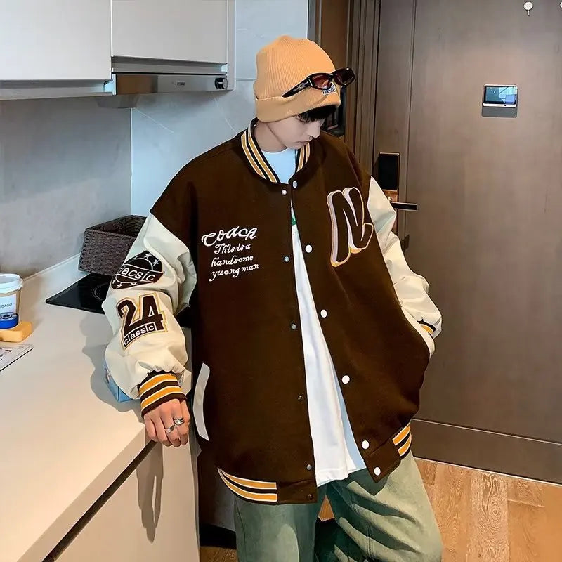 Embroidery Baseball Uniform Man Casual Jackets New Autumn Splicing Trendy Jacket Fashion High Street Outerwear Loose Clothes