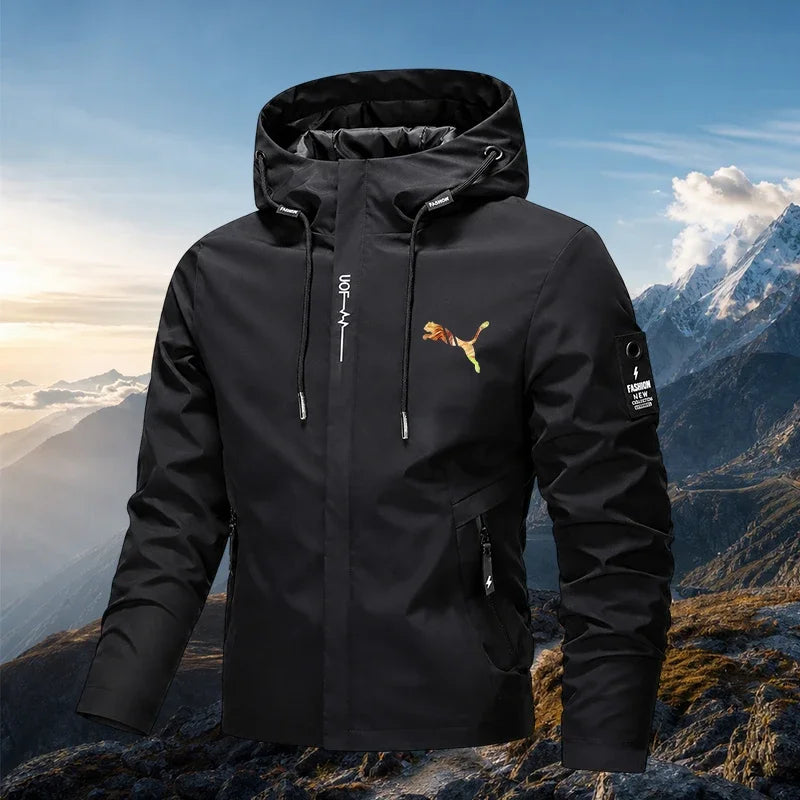 Men's Spring Autumn Streetwear Hooded Jacket 2026 New Casual Zip Up Loose Coat Outdoor Hiking Jogging Activewear Windbreaker