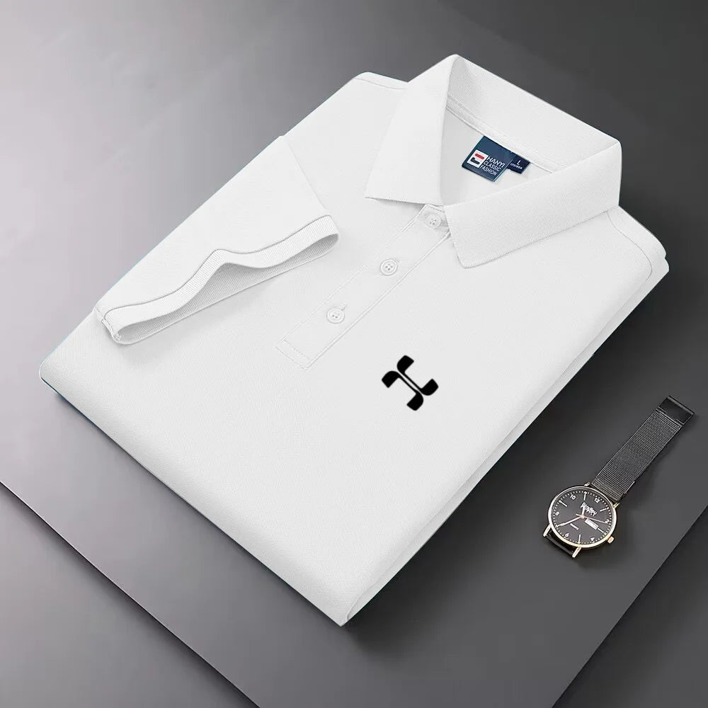 Men's Short Sleeve Color Polo Shirt Breathable Comfortable Elastic Top New Arrivals Casual Business Style Polo Shirt
