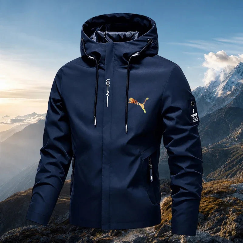 Men's Spring Autumn Streetwear Hooded Jacket 2026 New Casual Zip Up Loose Coat Outdoor Hiking Jogging Activewear Windbreaker