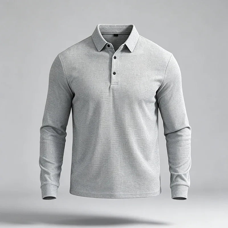 Men Business Casual Lapel Long Sleeve Polo Top Subtle Texture Fabric Placket Regular Cut All Match Comfort Daily Wear Shirt