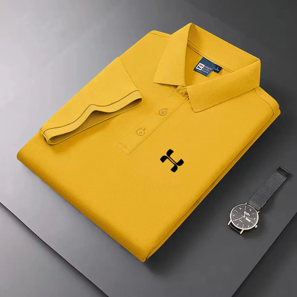 Men's Short Sleeve Color Polo Shirt Breathable Comfortable Elastic Top New Arrivals Casual Business Style Polo Shirt