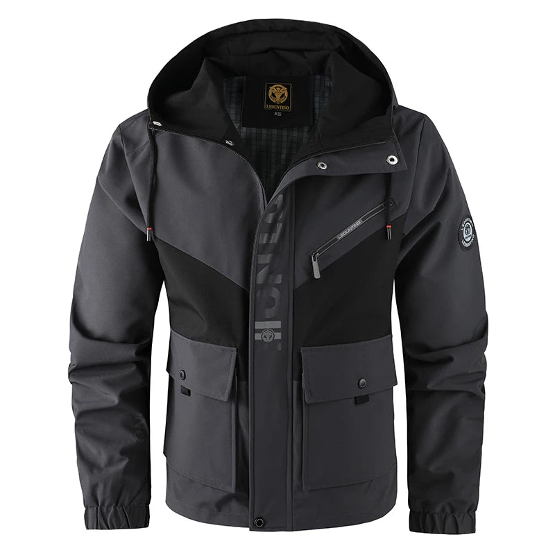 Oversized Color-Block Tactical Jacket - Waterproof, Brand Logo Multi-Pocket, Heavy-Duty for Outdoor Exploration & Daily Fashion