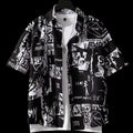 Japanese Retro Printed Short-Sleeve Shirt for Men,Trendy Brand Letter Shirt, Loose Casual VersatileThin Short-Sleeve Dress Shirt
