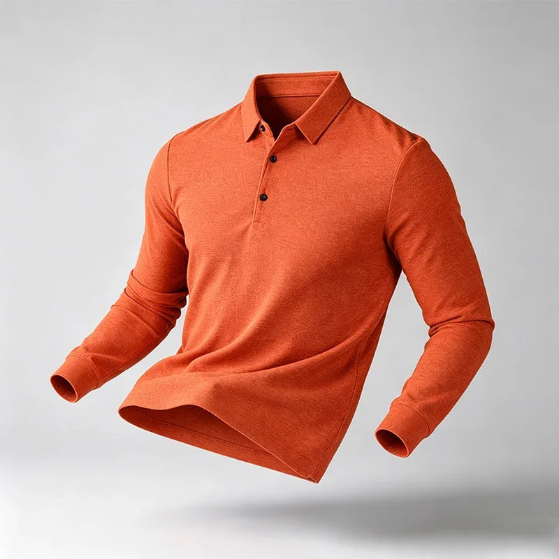 Men Business Casual Lapel Long Sleeve Polo Top Subtle Texture Fabric Placket Regular Cut All Match Comfort Daily Wear Shirt