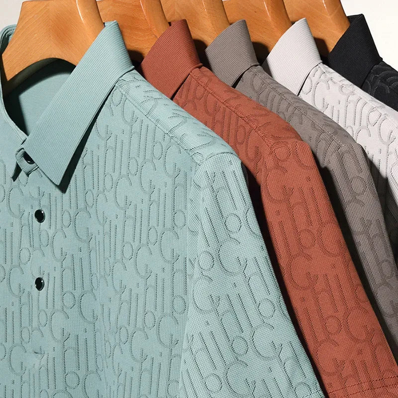 2026 New Men's Business Casual Short Sleeved Printed Polo Shirt Fashionable Breathable Comfortable and Versatile Top